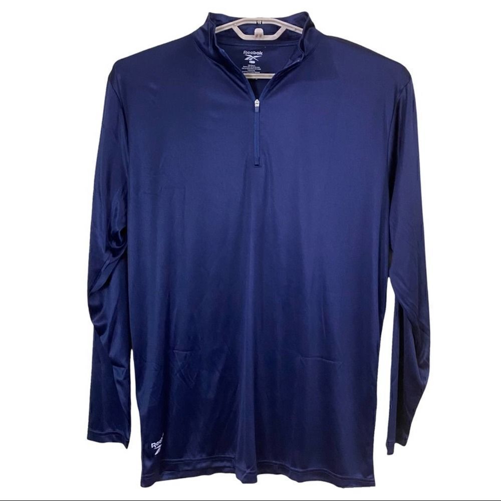 Mens Reebok Navy 1/4 Zip Long Sleeve Shirt Size Large